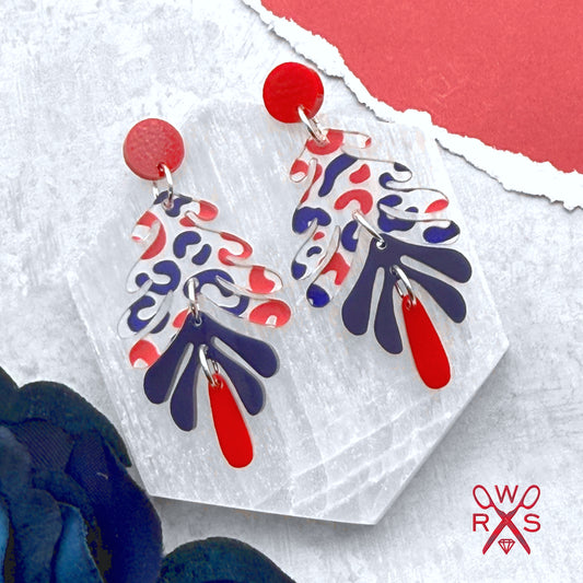 Aspen Dangles in Red and Blue Leopard Print