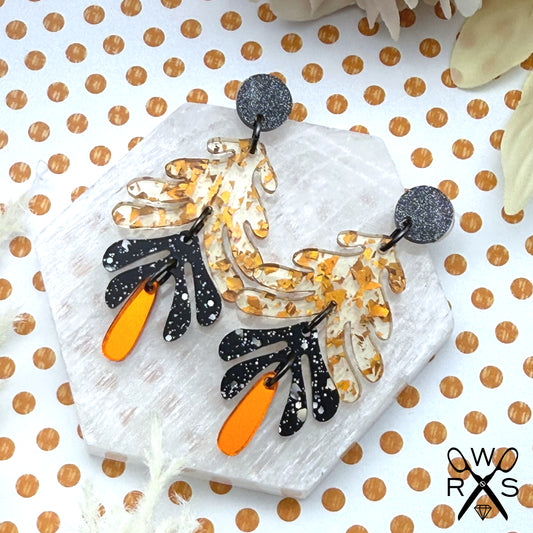 Aspen Dangles in Black and Orange Sparkle