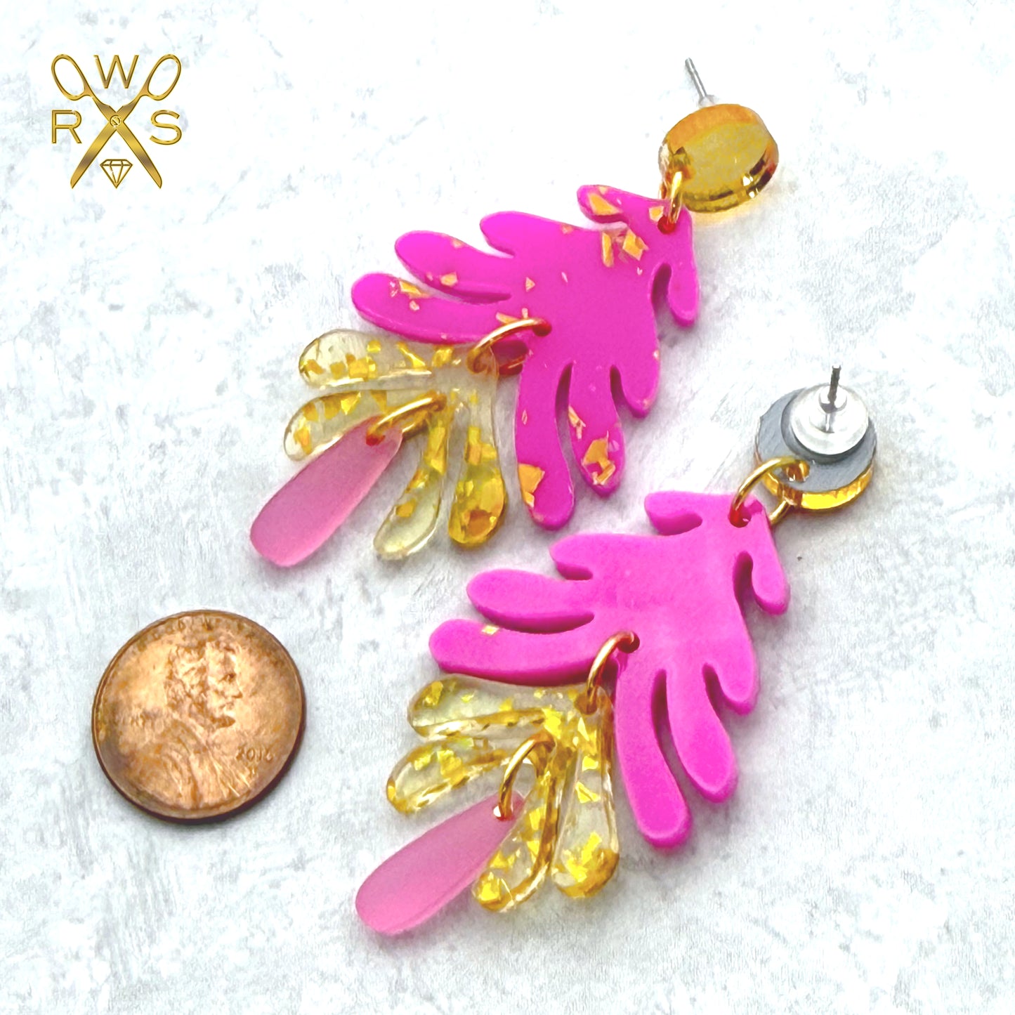 Aspen Dangles in Pink and Gold Foil