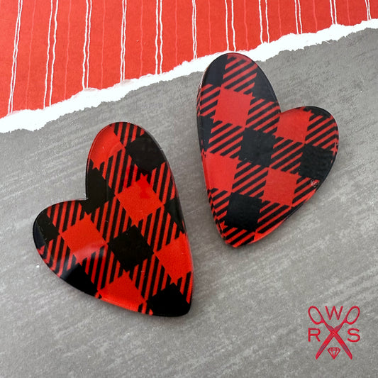 Buffalo Plaid Heart Statement Studs