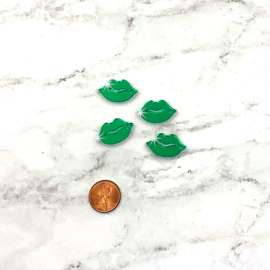 GREEN MIRROR LIPS 4 Charms each with 1 Hole in Laser Cut Acrylic