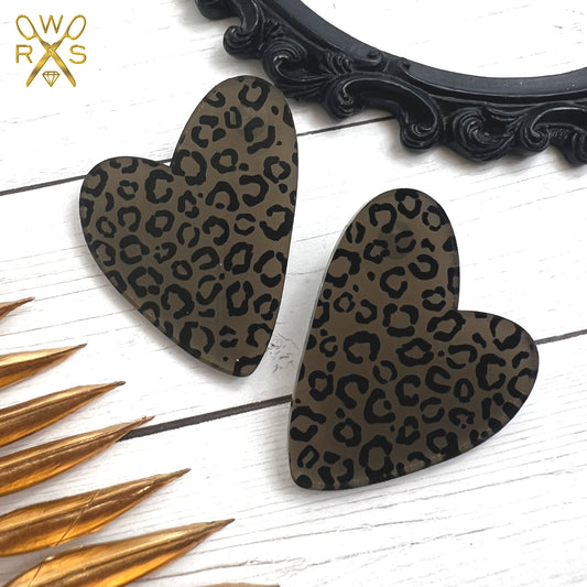 I Love Leopard Statement Studs in Smoke