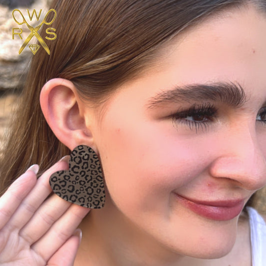 I Love Leopard Statement Studs in Smoke
