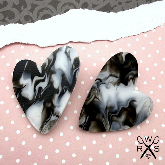 Heart Statement Studs in Black and White Swirl