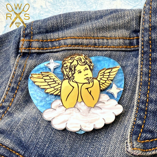 Sweetheart Cupid Brooch in Blue Swirl