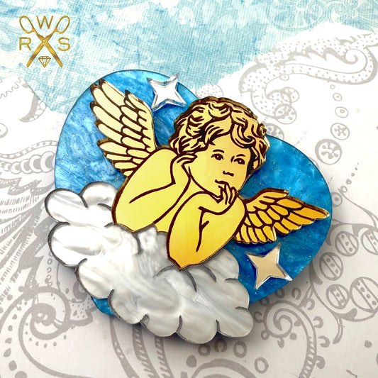 Sweetheart Cupid Brooch in Blue Swirl
