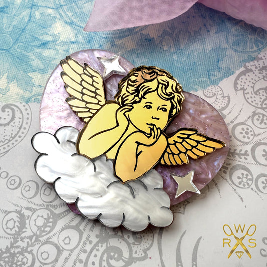 Sweetheart Cupid Brooch in Pink Swirl