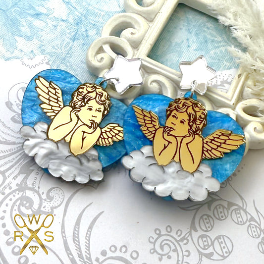 Sweetheart Cupid Dangles in Blue Swirl