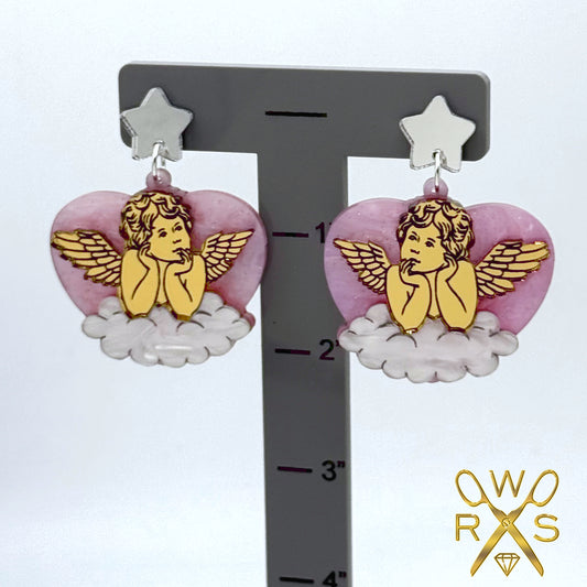 Sweetheart Cupid Dangles in Pink Swirl