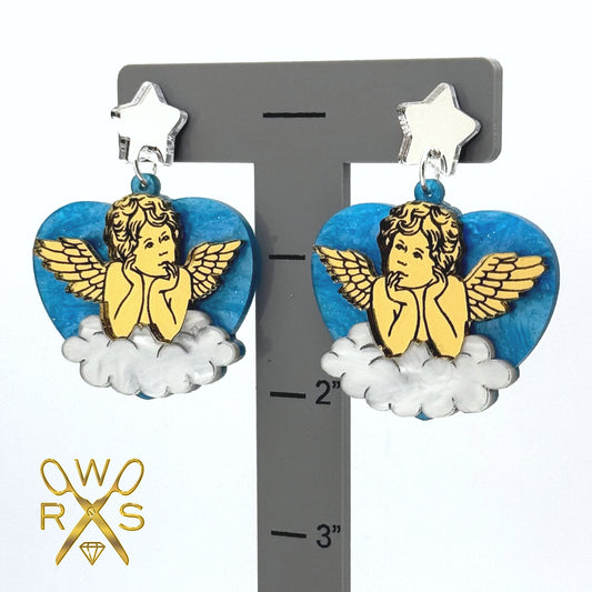 Sweetheart Cupid Dangles in Blue Swirl