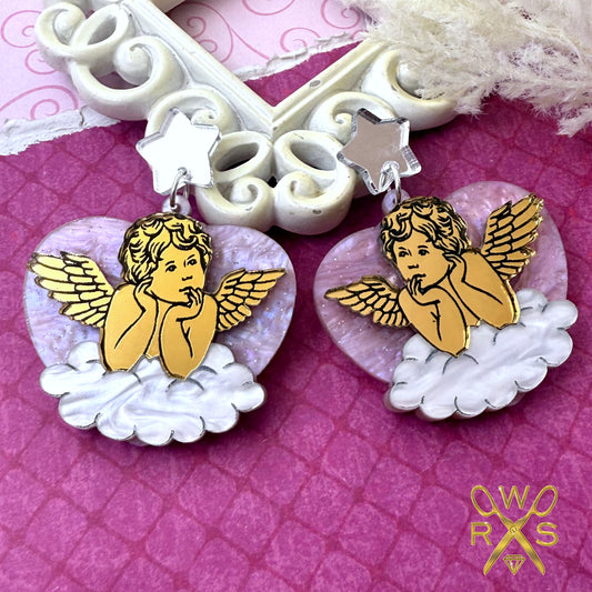 Sweetheart Cupid Dangles in Pink Swirl