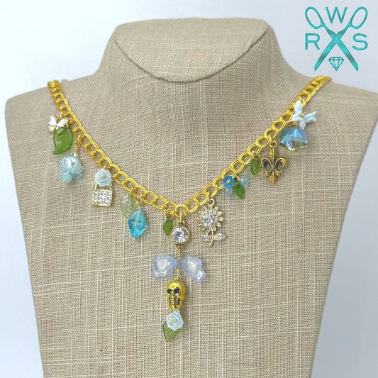 Cotton Candy Crush Charm Necklace in Blue