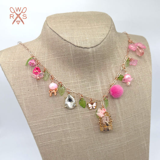 Cotton Candy Crush Charm Necklace in Pink