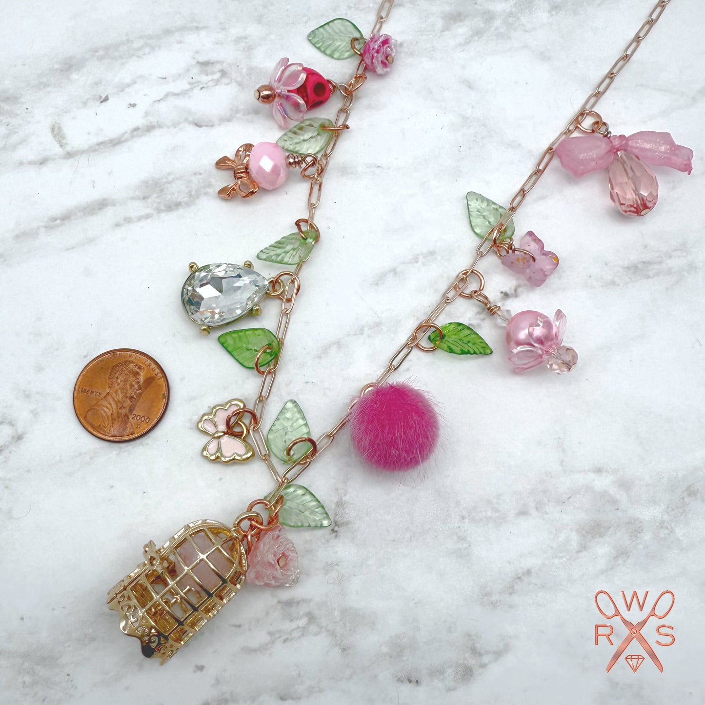 Cotton Candy Crush Charm Necklace in Pink