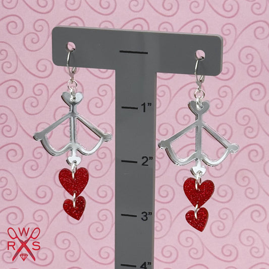 Cupids Bow Huggies in Silver and Red