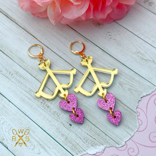 Cupids Bow Huggies in Gold and Pink