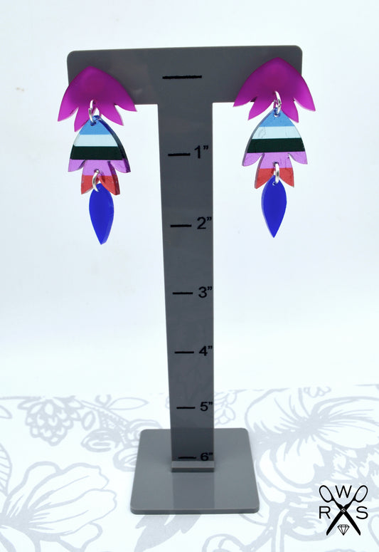 Dakota Dangle Earrings in Magenta and Blue Stripes - Laser Cut Acrylic
