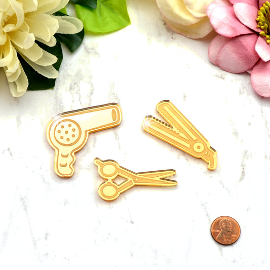 HAIRSTYLIST Flat Back Cabs in Gold Mirror Laser Cut Acrylic