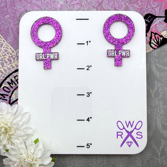 GRL PWR Statement Studs in Glitter Purple