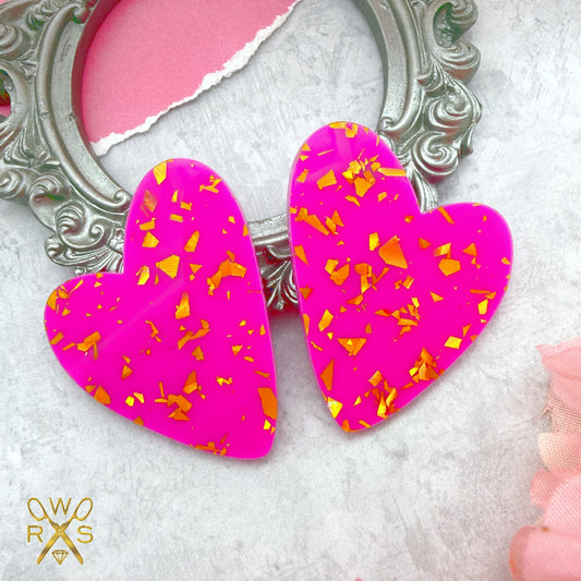 Heart Statement Studs in Pink and Gold Foil