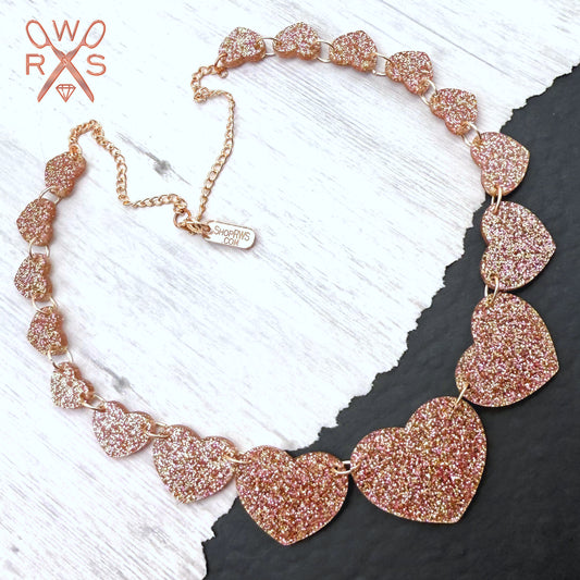 Heartstrings Necklace in Rose Gold Glitter