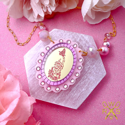 Life After Death Cameo Necklace in Pink