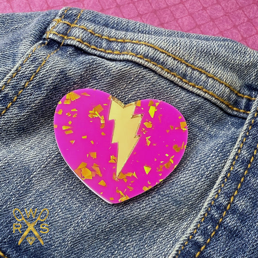 Lovestruck Pin in Pink and Gold Flake