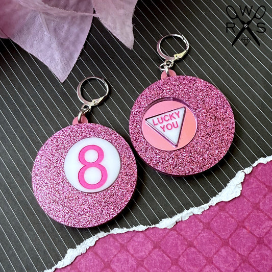 Lucky 8 Ball Huggies in Pink Glitter