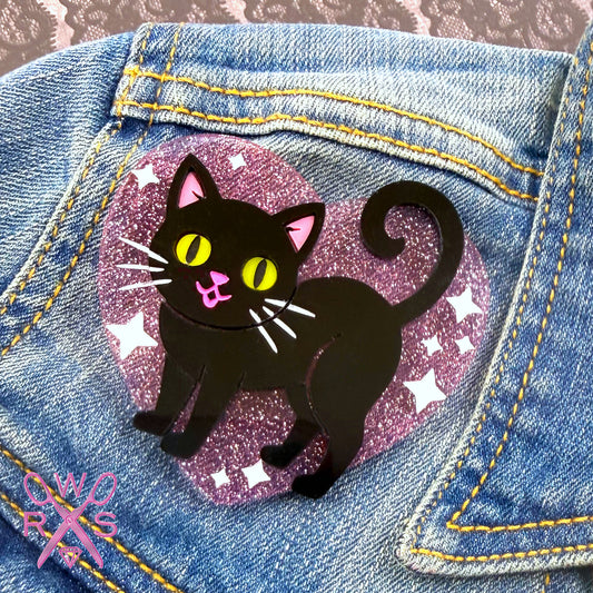 Midnight Kitty Brooch in Laser Cut Acrylic