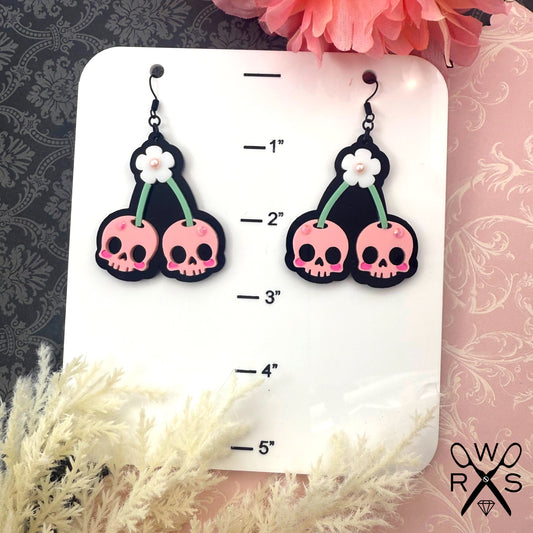 Pastel Punk Skull Cherries Dangles