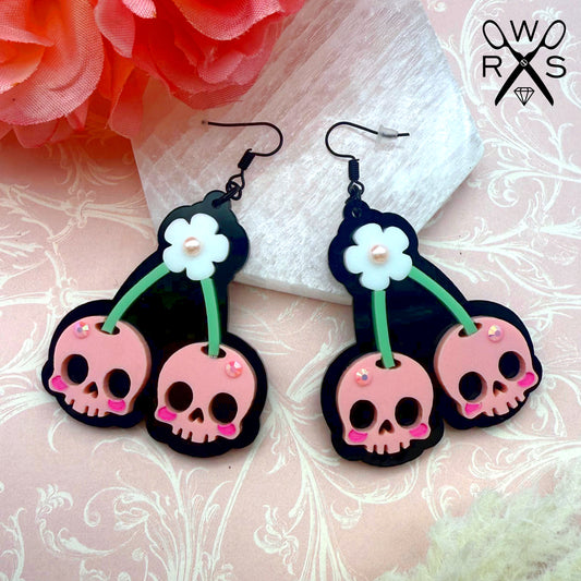 Pastel Punk Skull Cherries Dangles