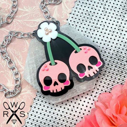Pastel Punk Skull Cherries Necklace