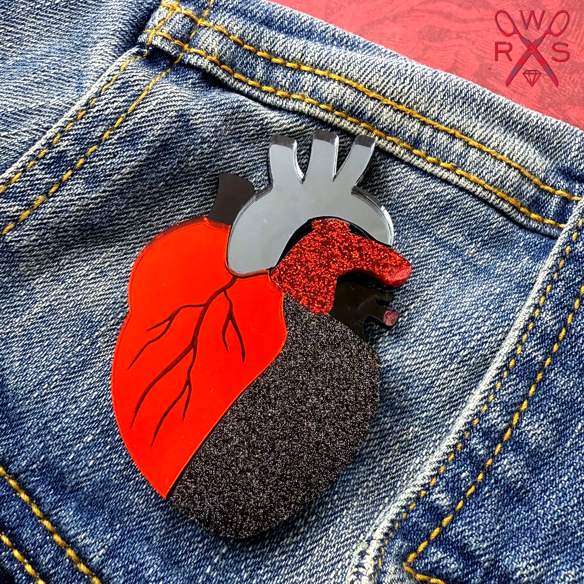 Pulse Perfect Anatomical Heart Brooch in Red and Black