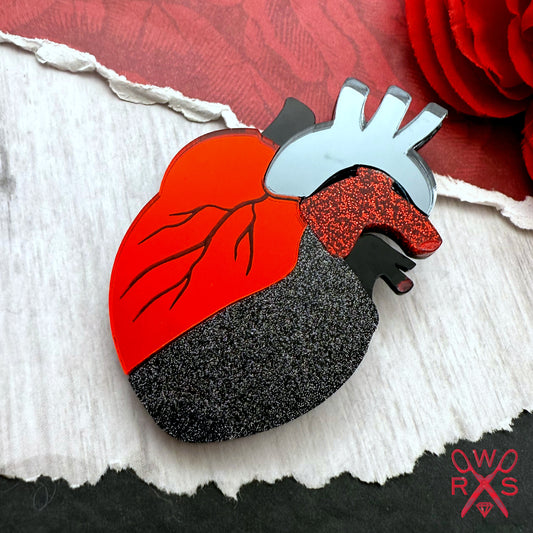 Pulse Perfect Anatomical Heart Brooch in Red and Black