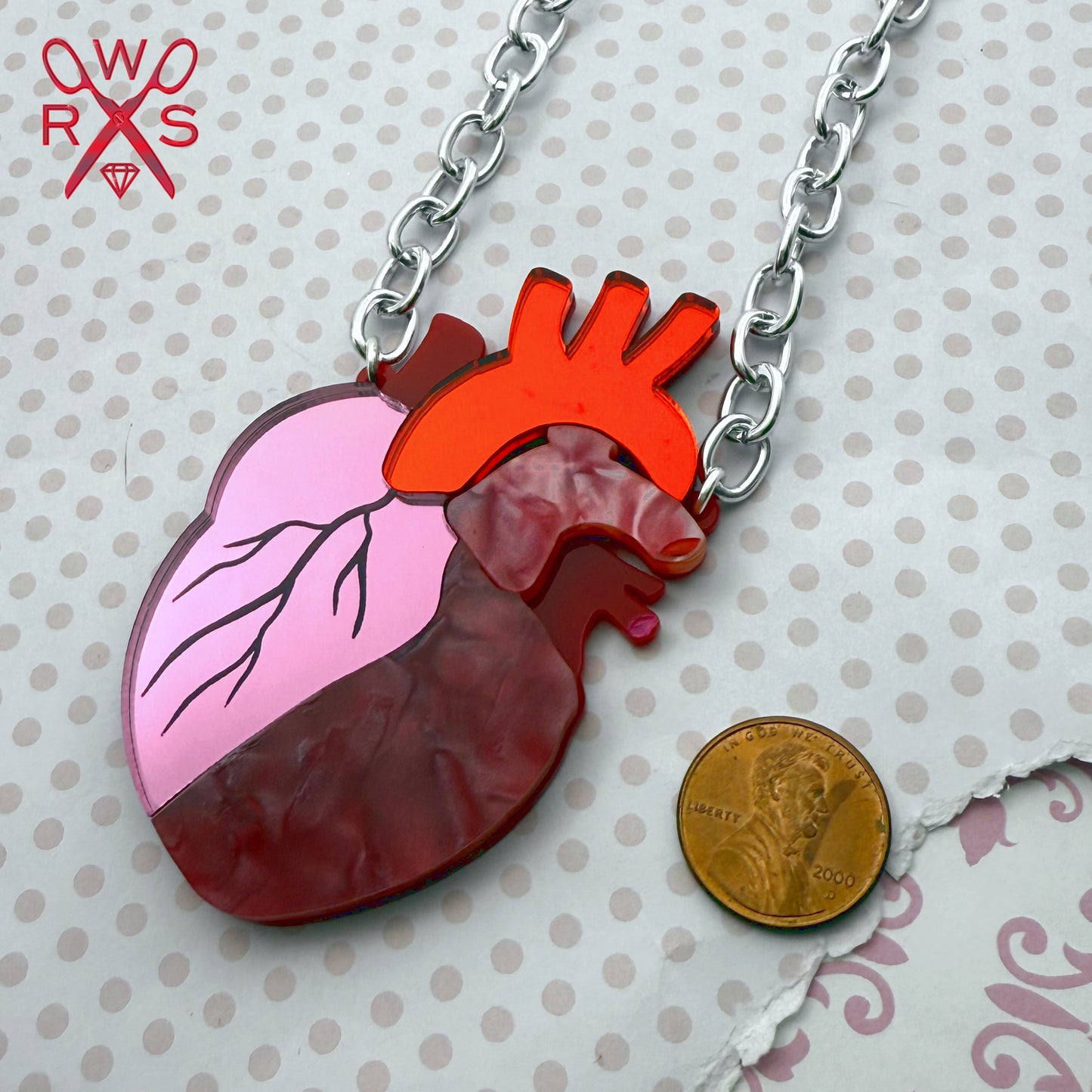Pulse Perfect Anatomical Heart Necklace in Red and Pink