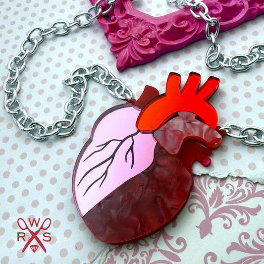 Pulse Perfect Anatomical Heart Necklace in Red and Pink