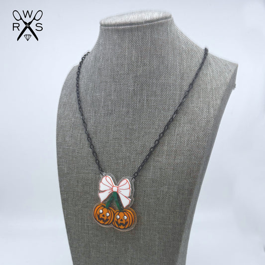 Pumpkin Cherries Necklace in Laser Cut Acrylic