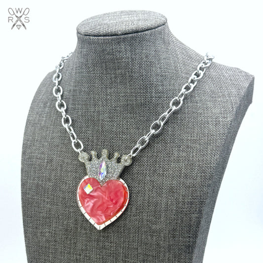 Queen of Hearts Necklace in Pink and Silver