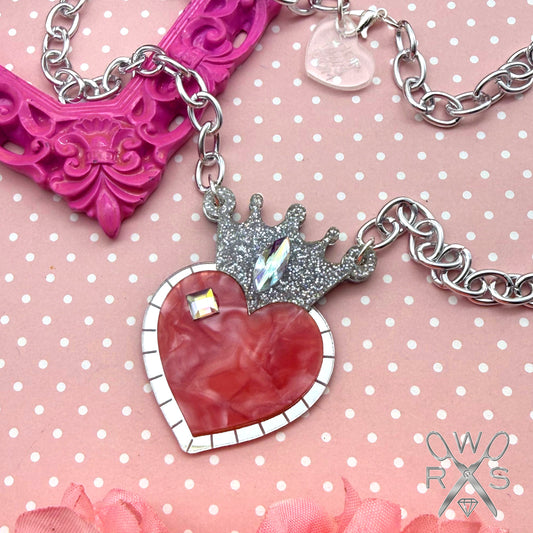 Queen of Hearts Necklace in Pink and Silver