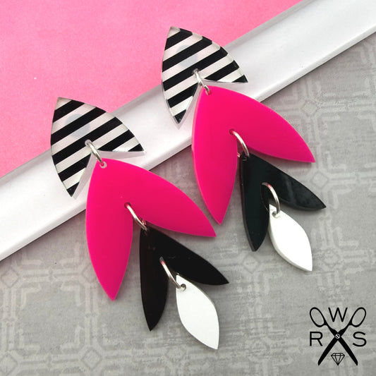 Rio Dangles in Black White and Hot Pink