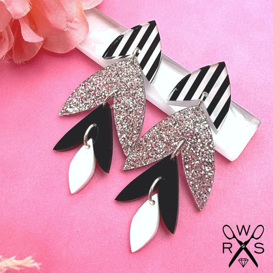 Rio Dangles in Stripes and Silver Glitter
