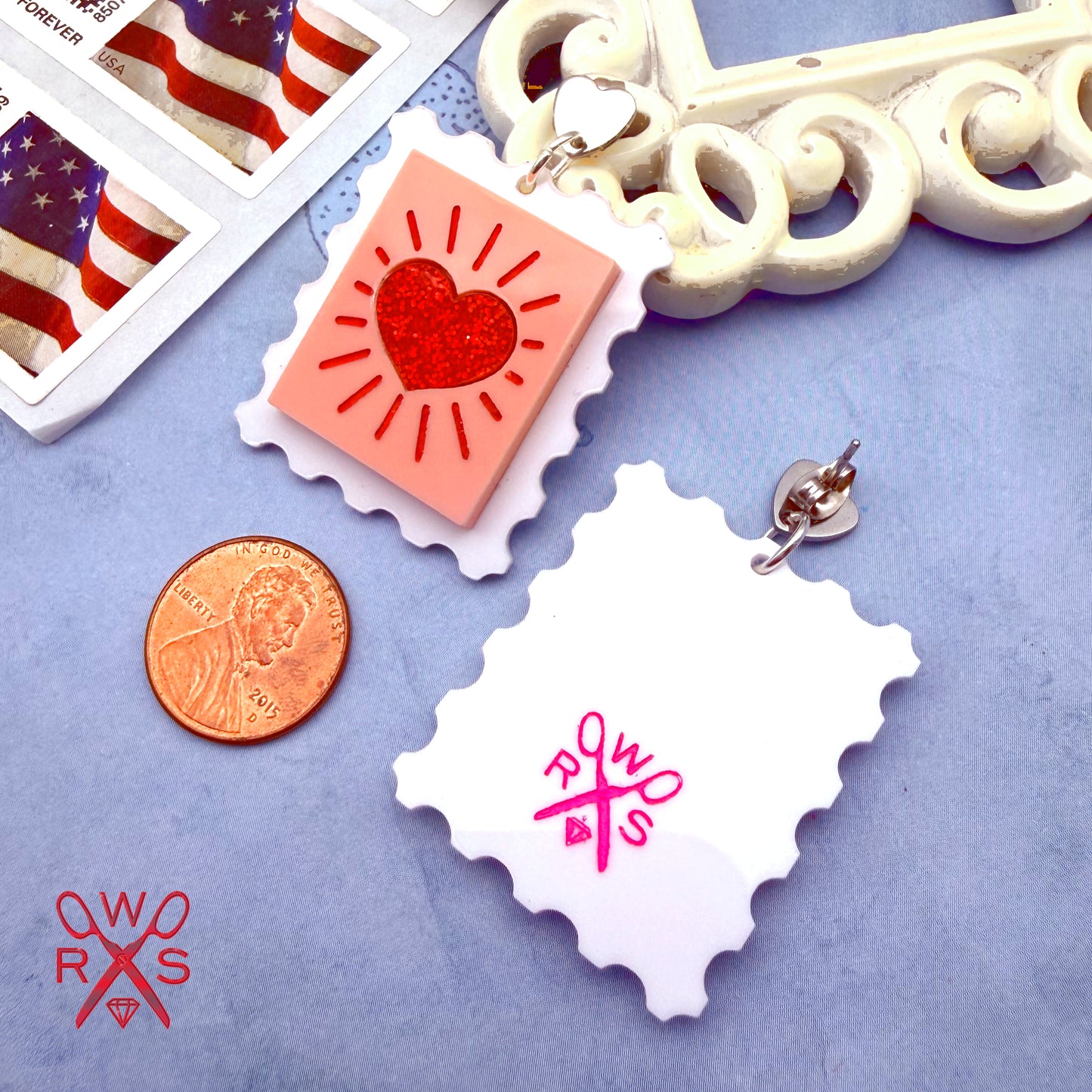 Sending Love Postage Stamp Dangles