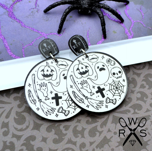 Spooky Scene Dangles in Silver - Laser Cut Acrylic