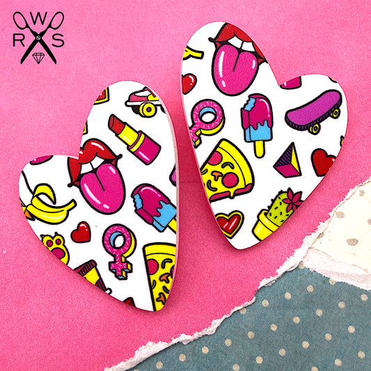 Heart Statement Studs in 90s Pattern