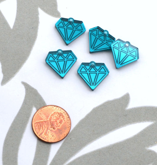 MINI DIAMOND CHARMS Teal Mirror Laser Cut Acrylic