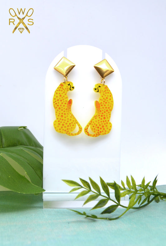 Big Cat Energy Yellow Cheetah Laser Cut Acrylic Earrings