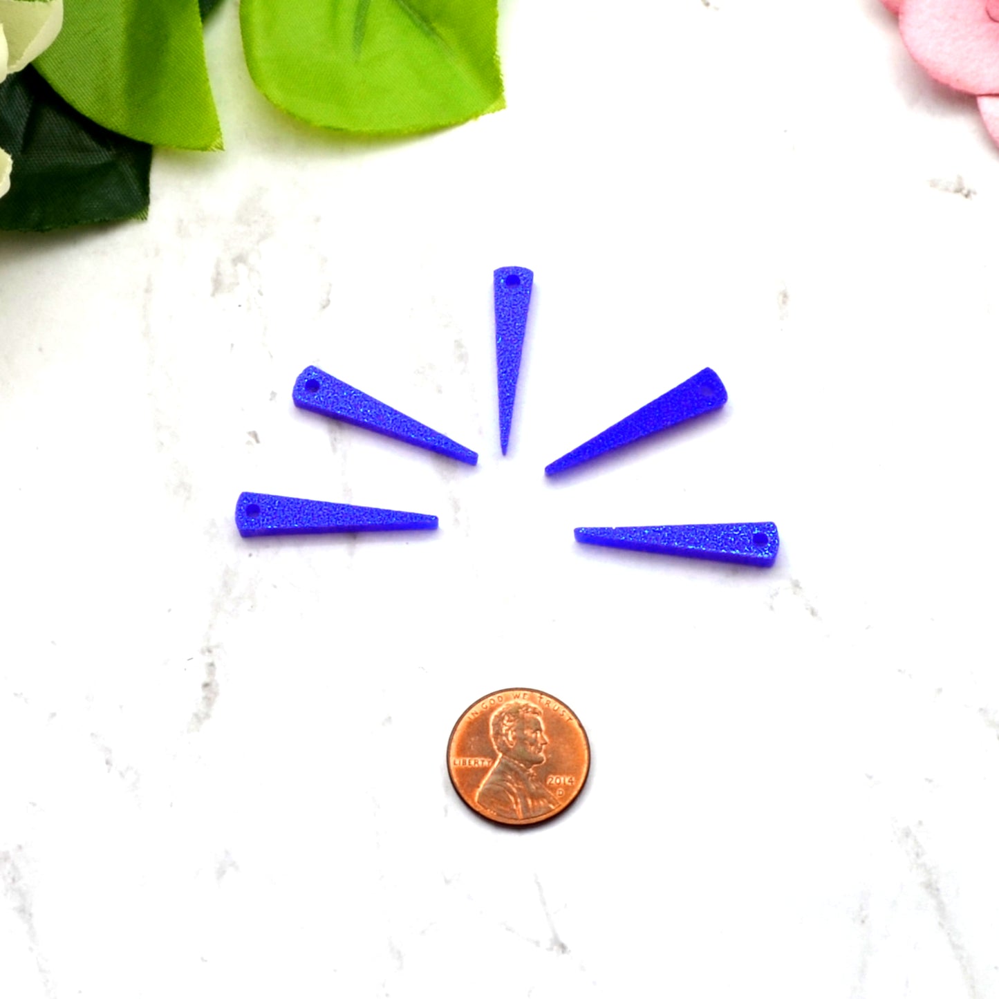 Small Dark Blue Glitter Spikes - Laser Cut Acrylic Spike Charms - Set of 5