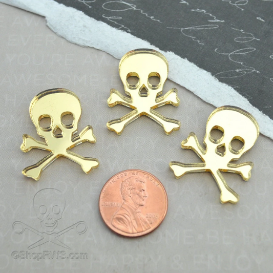 3 SKULL CABOCHONS- In GOLD Mirror Laser Cut Acrylic