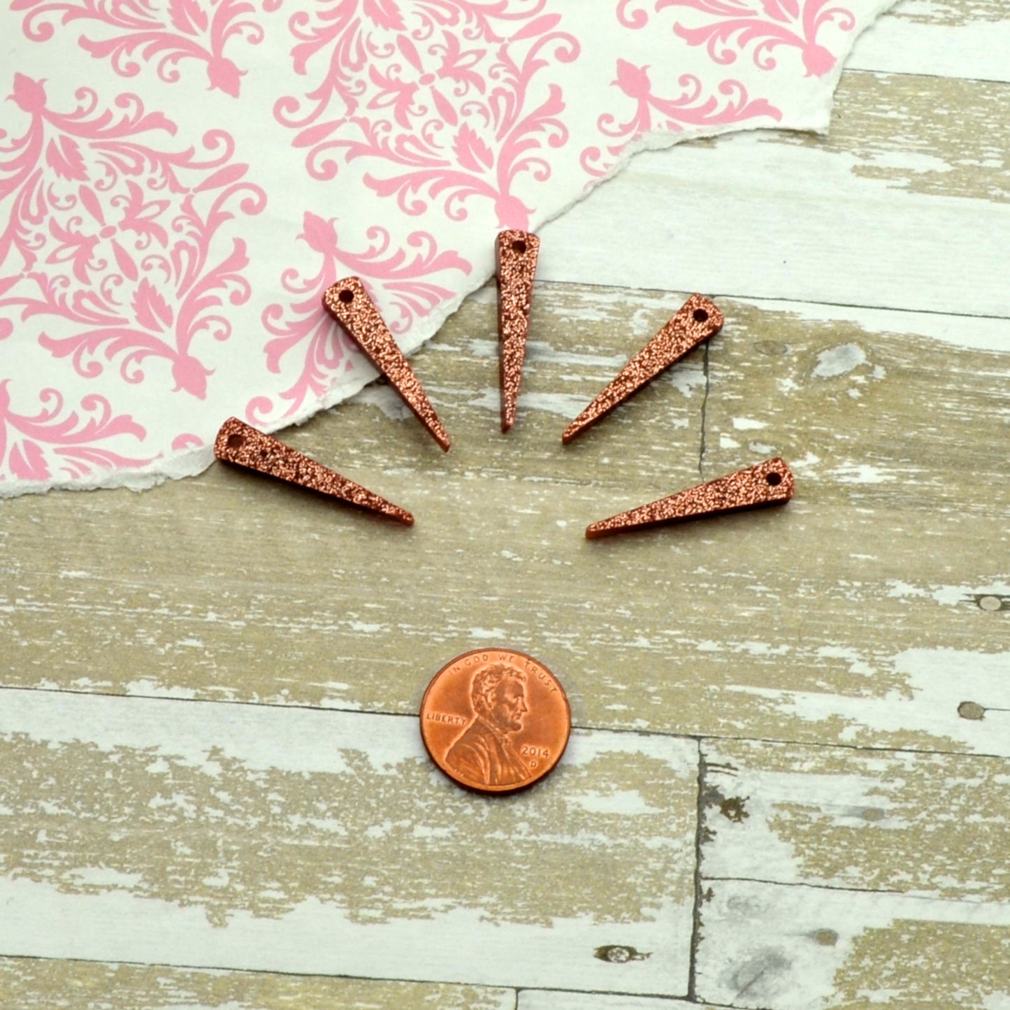 Rose Gold Glitter Spikes - Laser Cut Acrylic Spike Charms - Set of 5