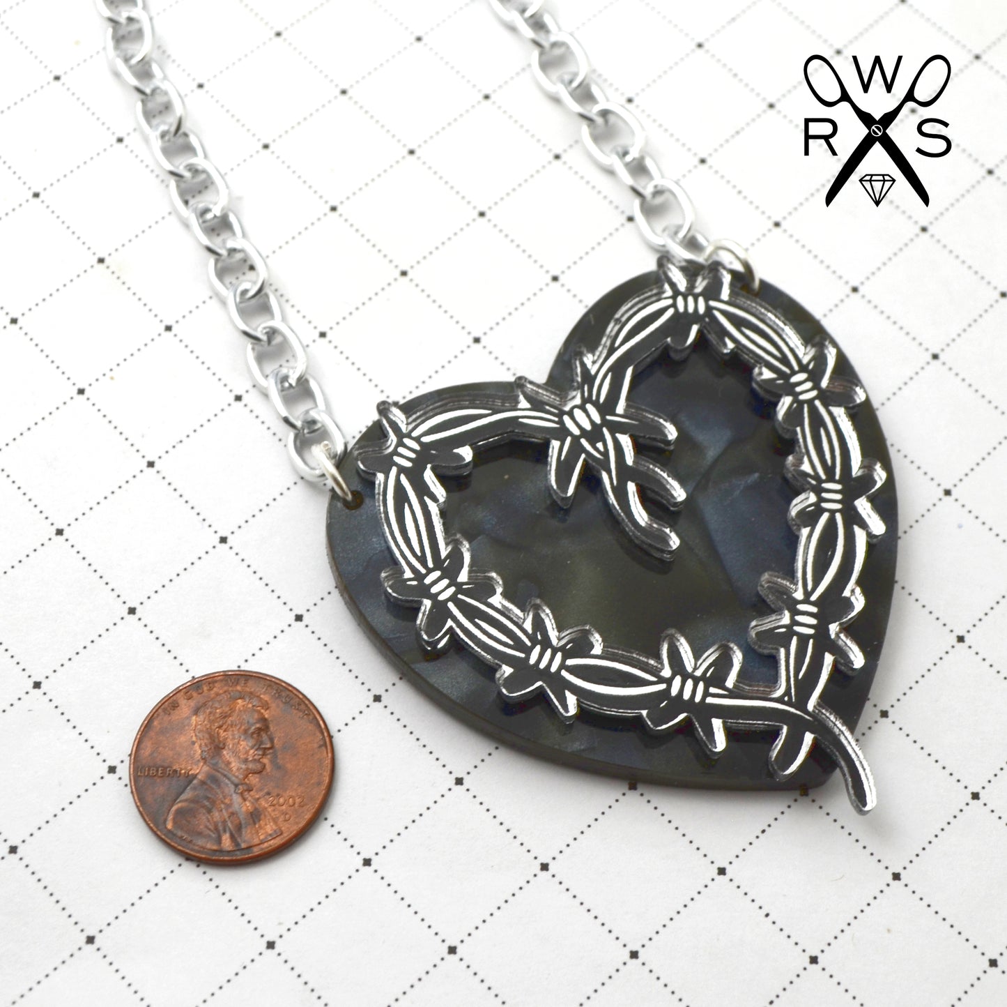SALE Barbed Wire Heart Laser Cut Acrylic Necklace